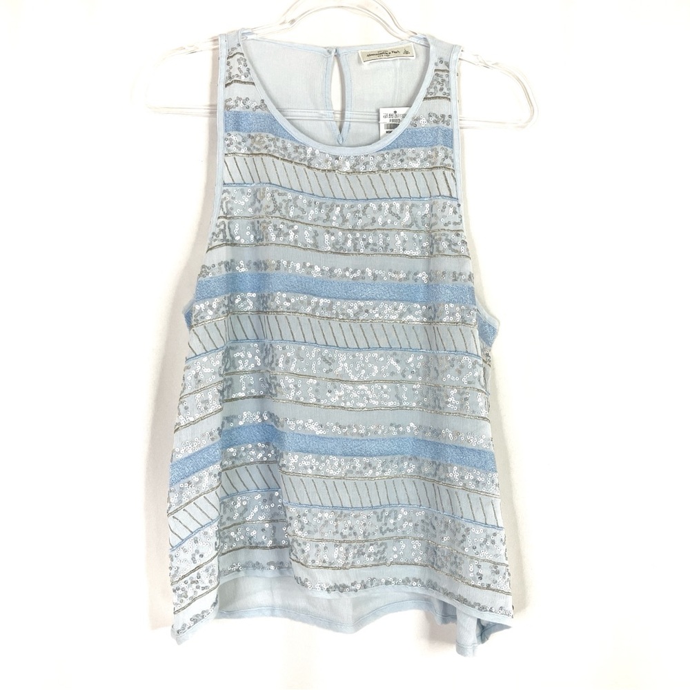 Abercrombie & Fitch | Light Blue Sequin Shimmer Striped Tank Top Lightweight NWT